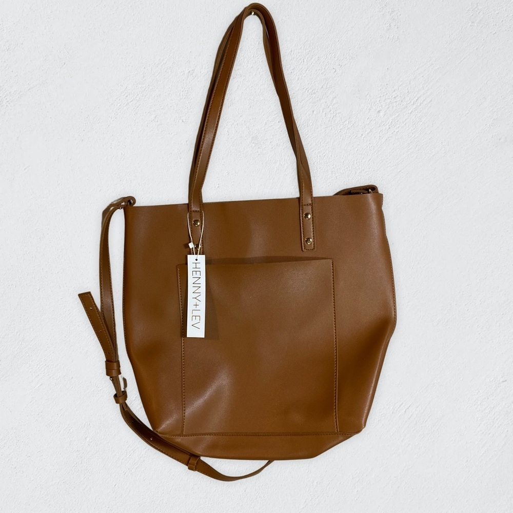 Women’s Tan Leather Tote Bag with Front Pocket - Picture 5 of 12